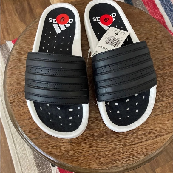 Adidas Adilette Boost Slides in Black and white - Picture 5 of 11